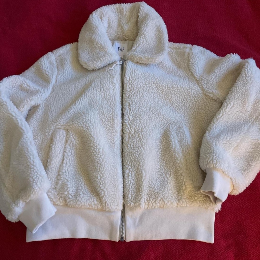 Gap Fleece White Bomber Jacket - Large